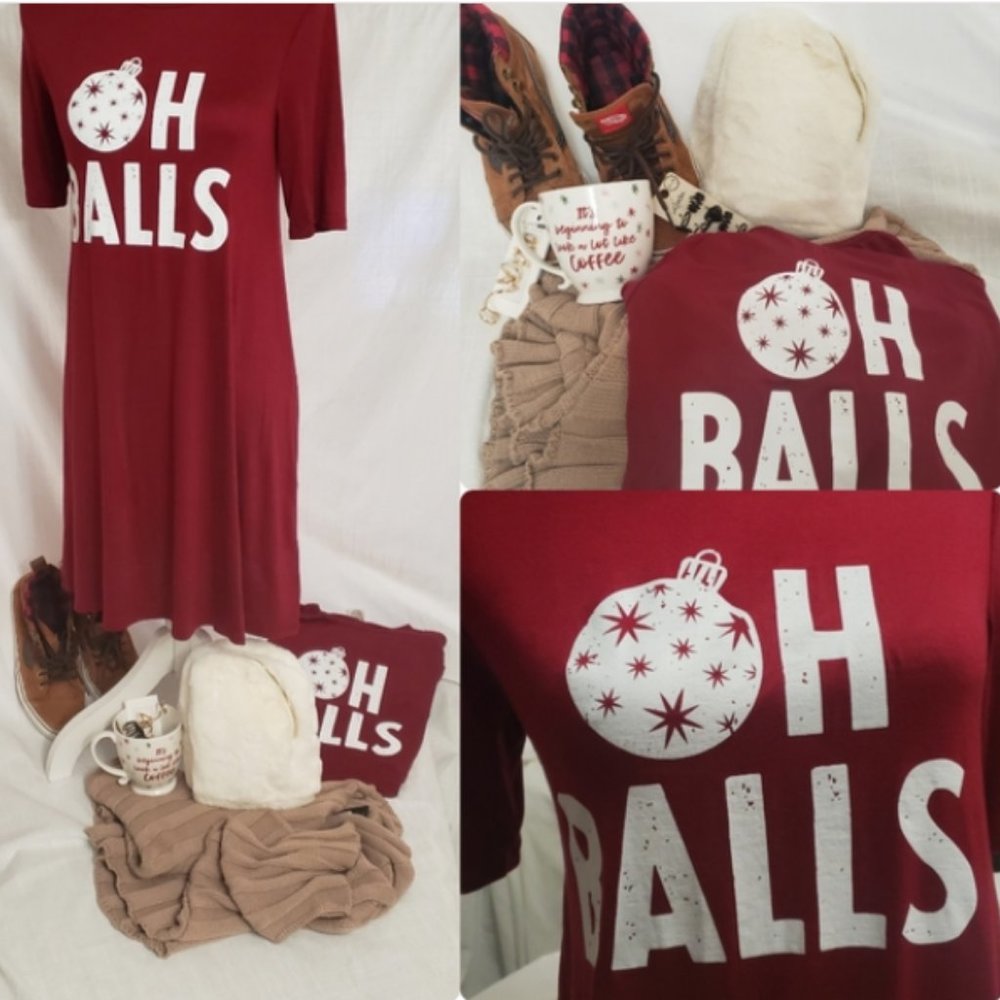 OH BALLS graphic swing dress versatile top Wine Red Small Large New Boutique